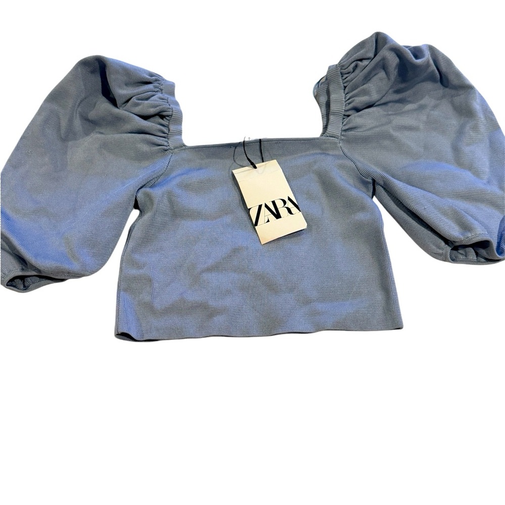 NWT Zara light blue medium crop top
